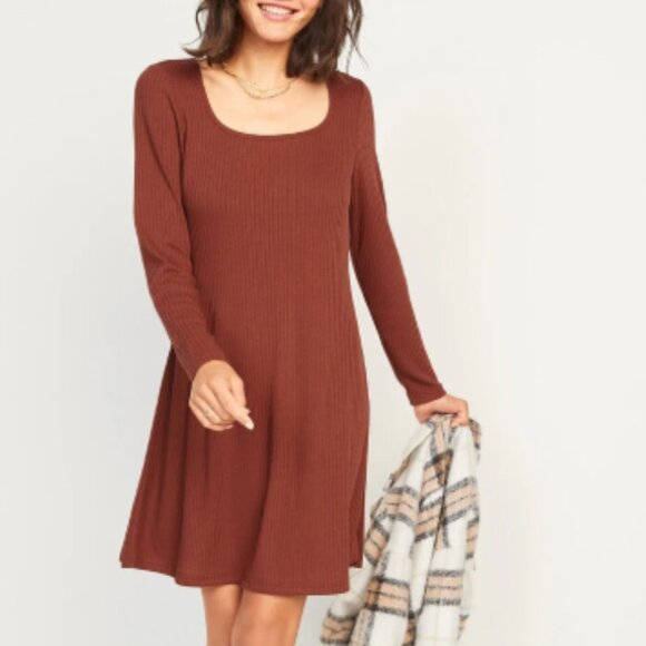 Old Navy Dresses & Skirts - Old Navy Fit & Flare Rib-Knit Long-Sleeve Mini Dress in Copper Sizes XSP,S,M,L